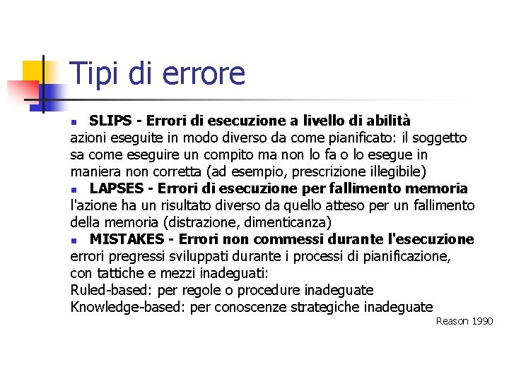 Tipi di errore SLIPS - Errori di esecuzione a livello di abilità azioni eseguite