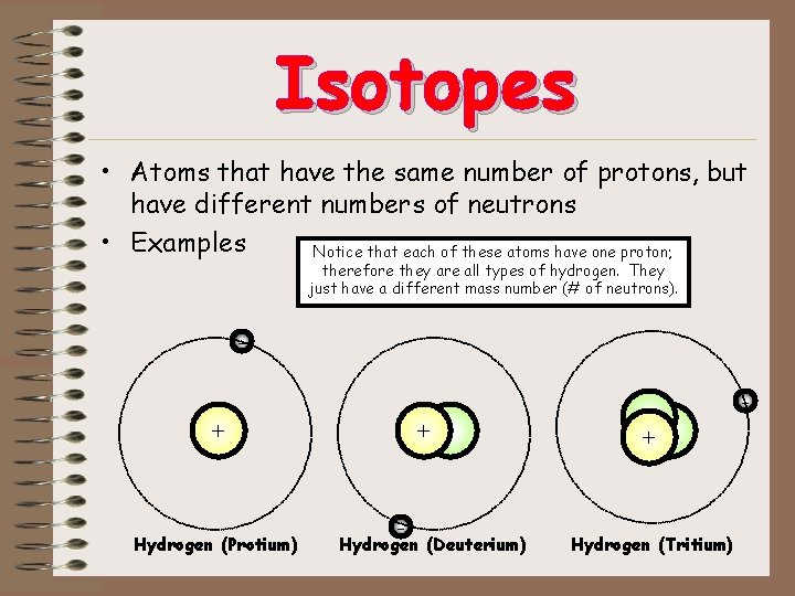 Isotopes • Atoms that have the same number of protons, but have different numbers Isotopes • Atoms that have the same number of protons, but have different numbers