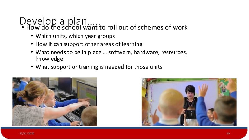 Develop a plan…. . • How do the school want to roll out of