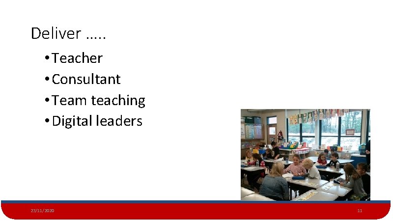 Deliver …. . • Teacher • Consultant • Team teaching • Digital leaders 23/11/2020