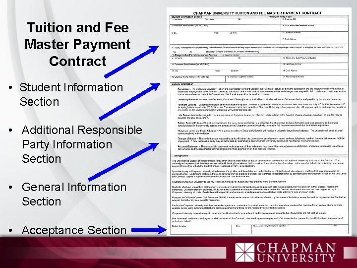 Tuition and Fee Master Payment Contract • Student Information Section • Additional Responsible Party