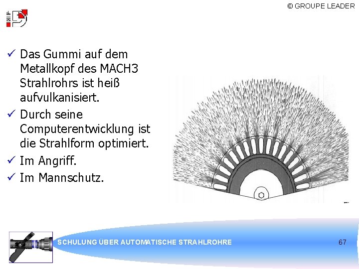 © GROUPE LEADER ü Das Gummi auf dem Metallkopf des MACH 3 Strahlrohrs ist