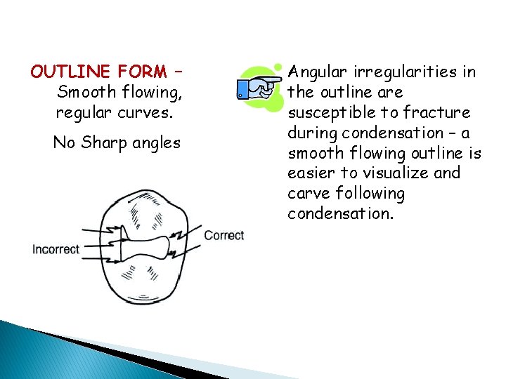 OUTLINE FORM – Smooth flowing, regular curves. No Sharp angles Angular irregularities in the