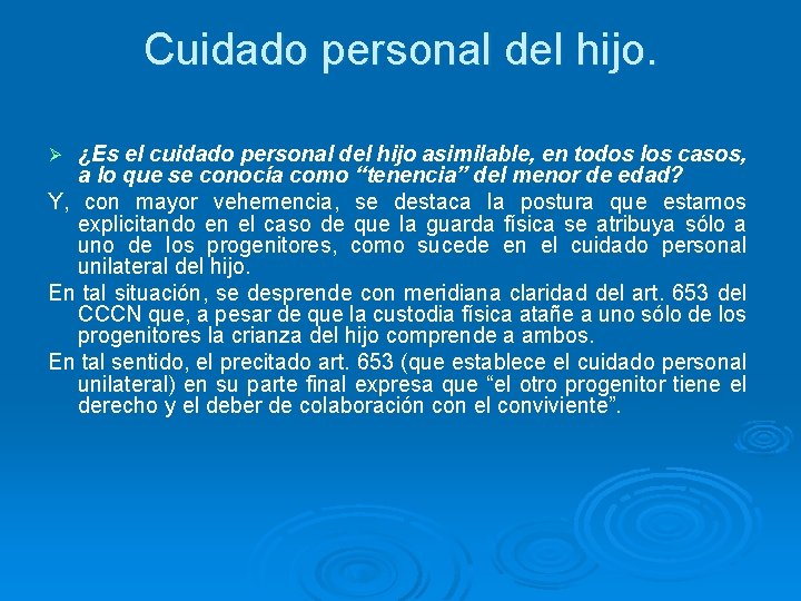 Cuidado personal del hijo. ¿Es el cuidado personal del hijo asimilable, en todos los