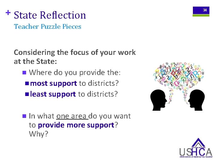 + State Reflection Teacher Puzzle Pieces Considering the focus of your work at the