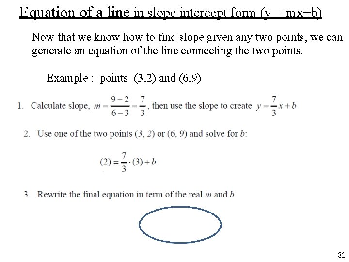 Equation of a line in slope intercept form (y = mx+b) Now that we