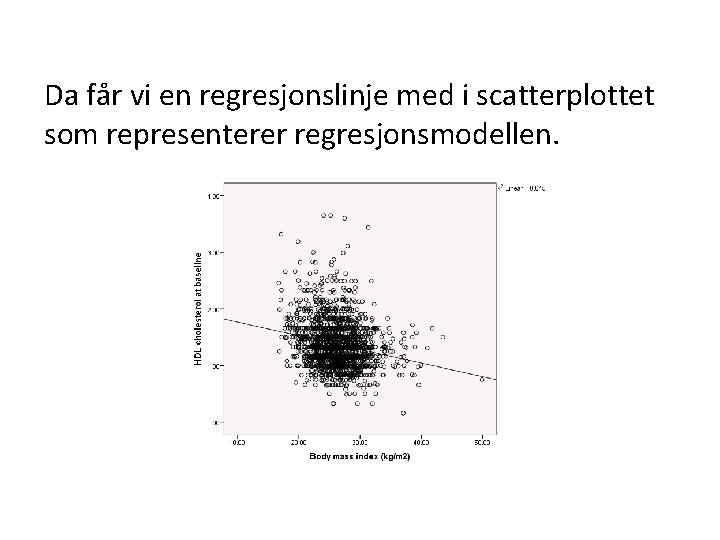 Da får vi en regresjonslinje med i scatterplottet som representerer regresjonsmodellen. 