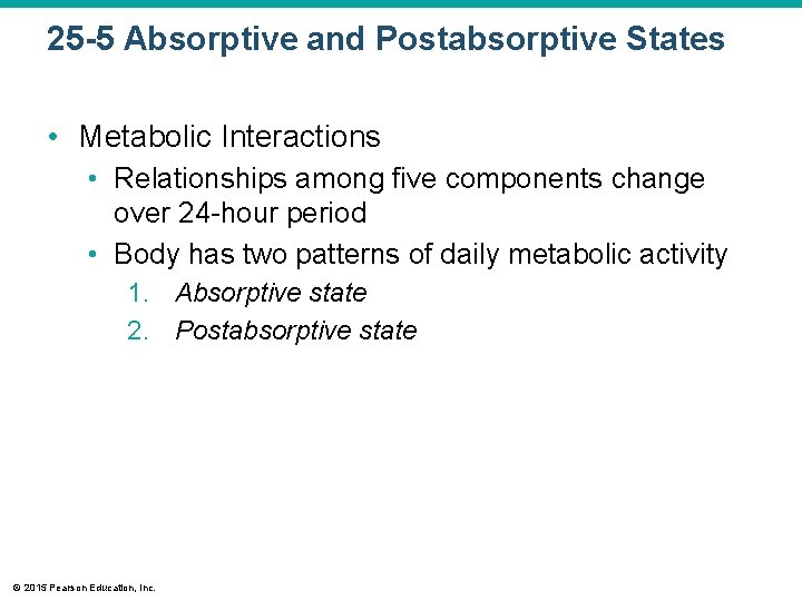 25 -5 Absorptive and Postabsorptive States • Metabolic Interactions • Relationships among five components