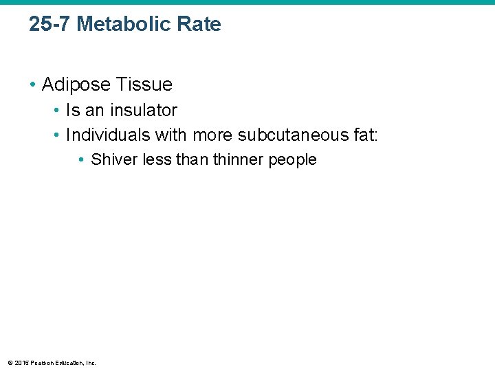 25 -7 Metabolic Rate • Adipose Tissue • Is an insulator • Individuals with