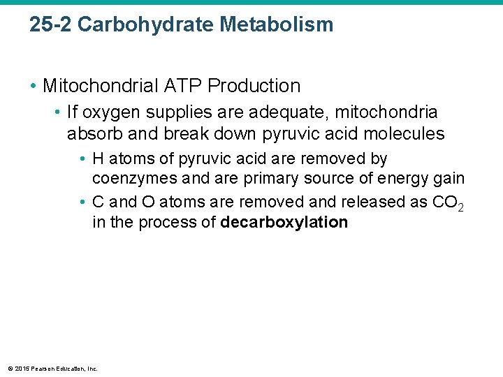25 -2 Carbohydrate Metabolism • Mitochondrial ATP Production • If oxygen supplies are adequate,