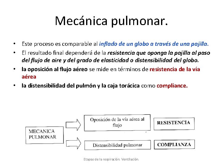 Mecánica pulmonar. • Este proceso es comparable al inflado de un globo a través