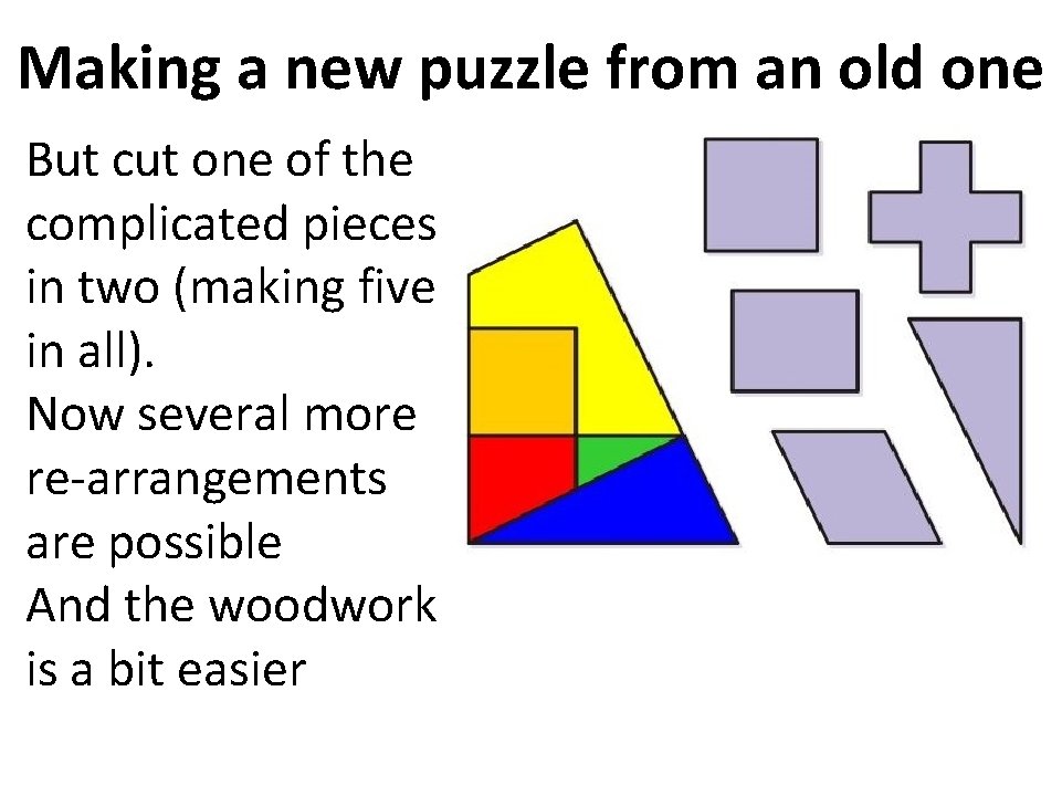 Making a new puzzle from an old one But cut one of the complicated