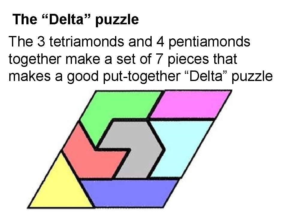 The “Delta” puzzle The 3 tetriamonds and 4 pentiamonds together make a set of