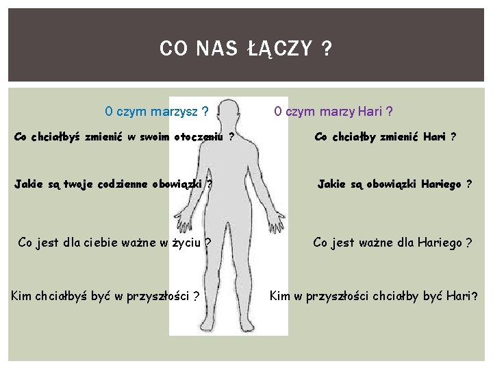 CO NAS ŁĄCZY ? O czym marzysz ? O czym marzy Hari ? Co