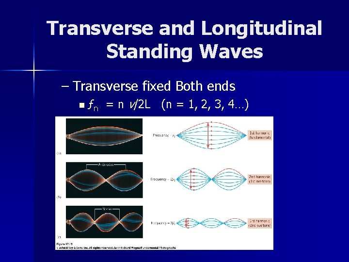 Transverse and Longitudinal Standing Waves – Transverse fixed Both ends n ƒn = n
