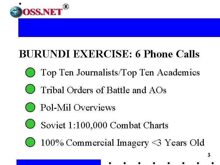 ® BURUNDI EXERCISE: 6 Phone Calls Top Ten Journalists/Top Ten Academics Tribal Orders of