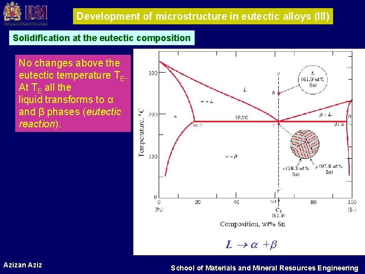 Development of microstructure in eutectic alloys (III) Solidification at the eutectic composition No changes