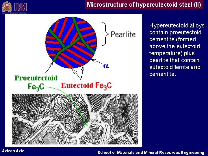 Microstructure of hypereutectoid steel (II) Hypereutectoid alloys contain proeutectoid cementite (formed above the eutectoid