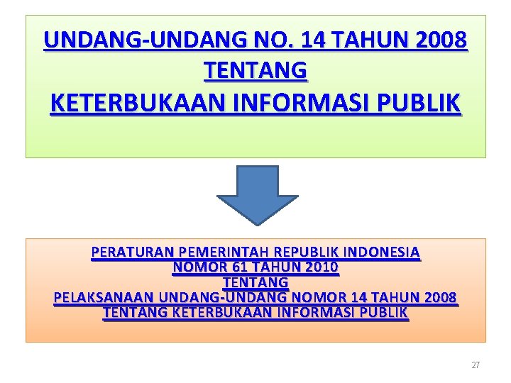 UNDANG-UNDANG NO. 14 TAHUN 2008 TENTANG KETERBUKAAN INFORMASI PUBLIK PERATURAN PEMERINTAH REPUBLIK INDONESIA NOMOR