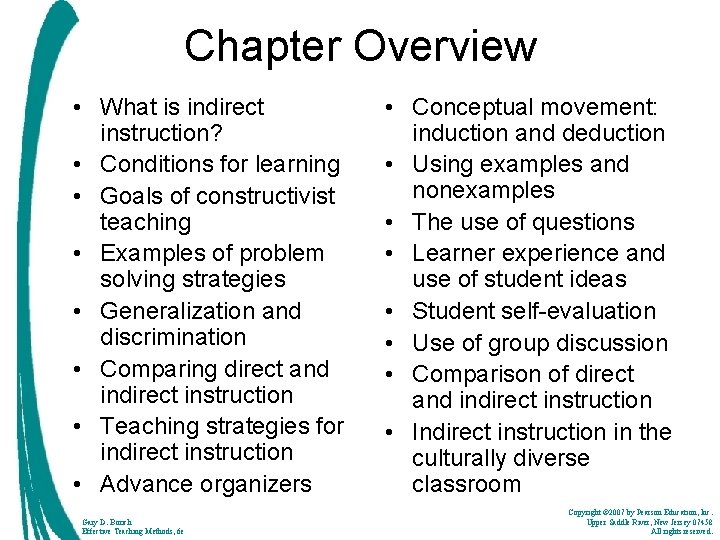 Chapter Overview • What is indirect instruction? • Conditions for learning • Goals of