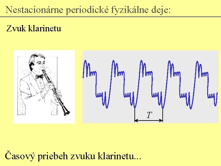Nestacionárne periodické fyzikálne deje: Zvuk klarinetu T Časový priebeh zvuku klarinetu. . . 
