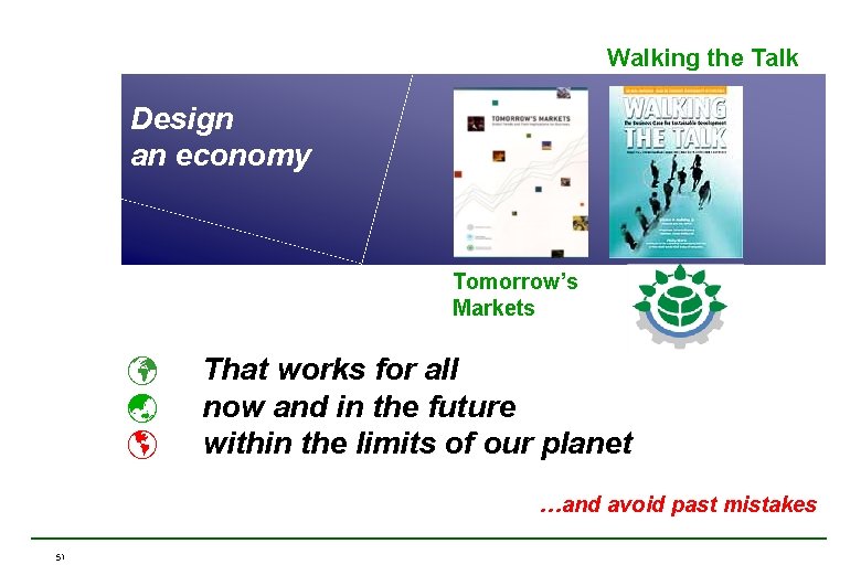 Walking the Talk Design an economy Tomorrow’s Markets ü ý þ That works for