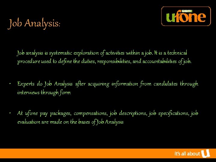 Job Analysis: Job analysis is systematic exploration of activities within a job. It is