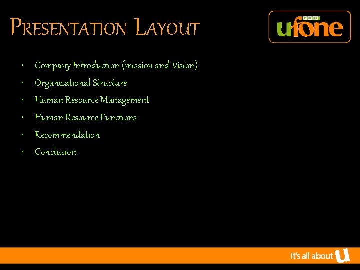 PRESENTATION LAYOUT • • • Company Introduction (mission and Vision) Organizational Structure Human Resource