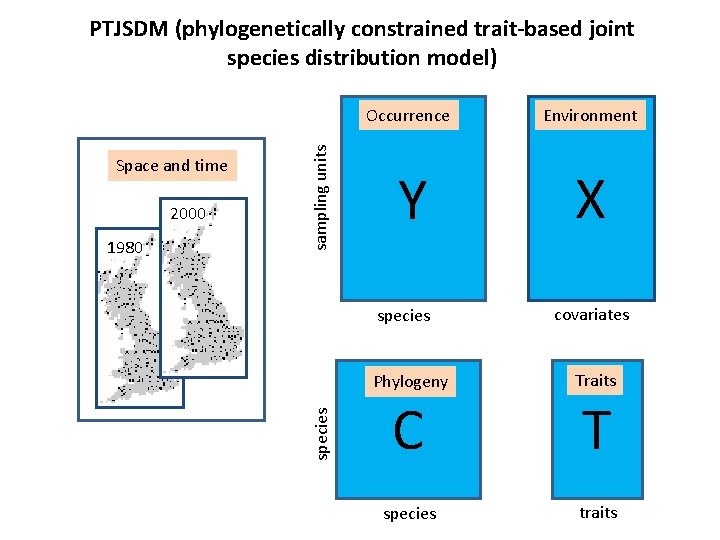 2000 1980 Occurrence Environment Y X species Space and time sampling units PTJSDM (phylogenetically