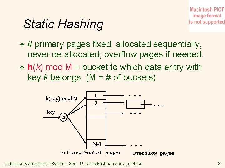 Static Hashing # primary pages fixed, allocated sequentially, never de-allocated; overflow pages if needed.