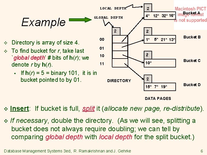 LOCAL DEPTH Example GLOBAL DEPTH 2 v v Directory is array of size 4.