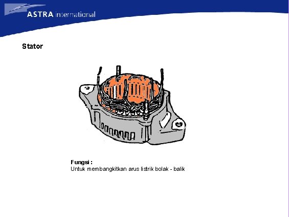 Stator Fungsi : Untuk membangkitkan arus listrik bolak - balik 