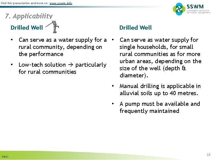 Find this presentation and more on: www. ssswm. info. 7. Applicability Drilled Well •