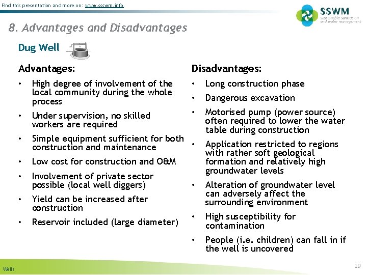 Find this presentation and more on: www. ssswm. info. 8. Advantages and Disadvantages Dug