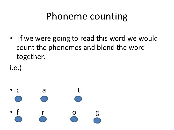 Phoneme counting • if we were going to read this word we would count