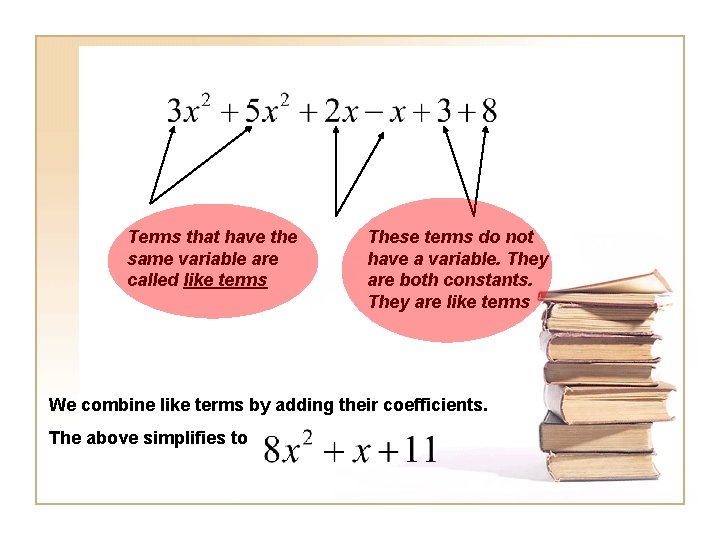 Terms that have the same variable are called like terms These terms do not