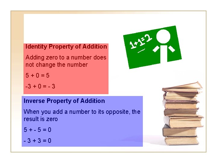 Identity Property of Addition Adding zero to a number does not change the number