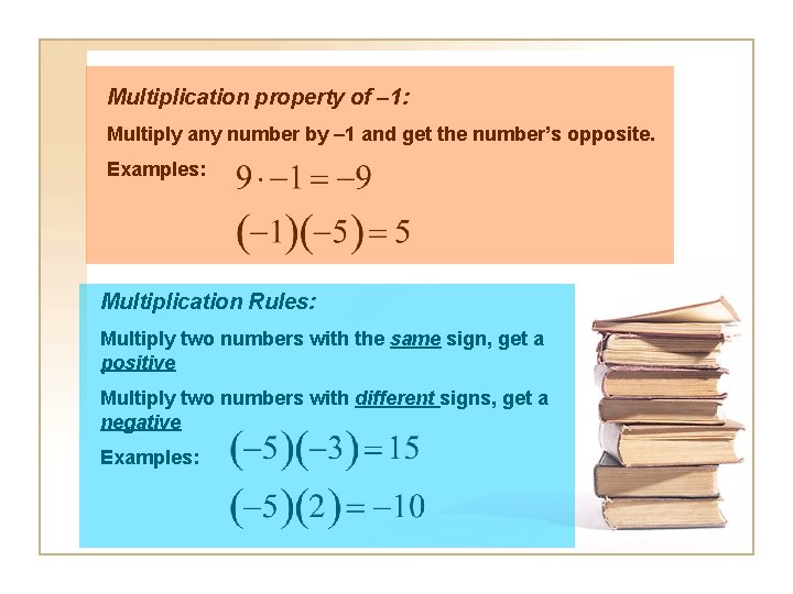 Multiplication property of – 1: Multiply any number by – 1 and get the