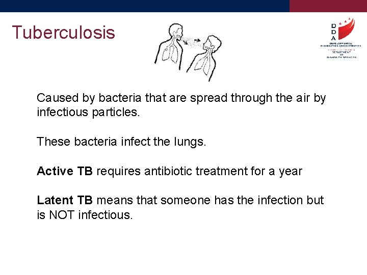 Tuberculosis Caused by bacteria that are spread through the air by infectious particles. These