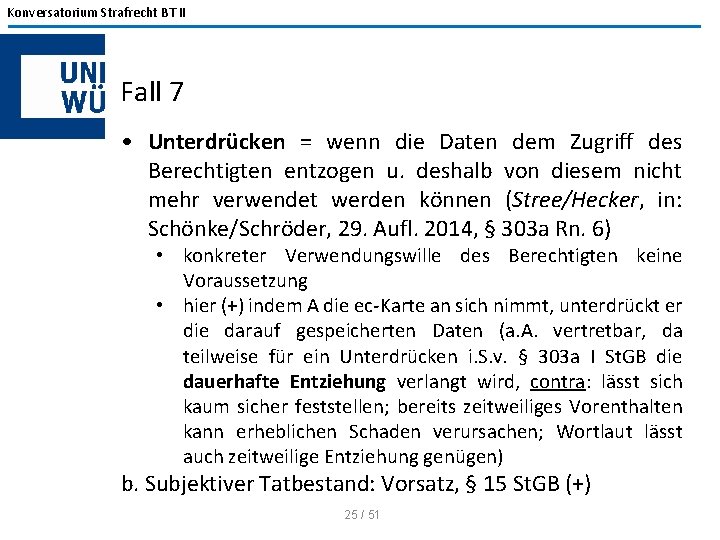 Konversatorium Strafrecht BT II Fall 7 • Unterdrücken = wenn die Daten dem Zugriff