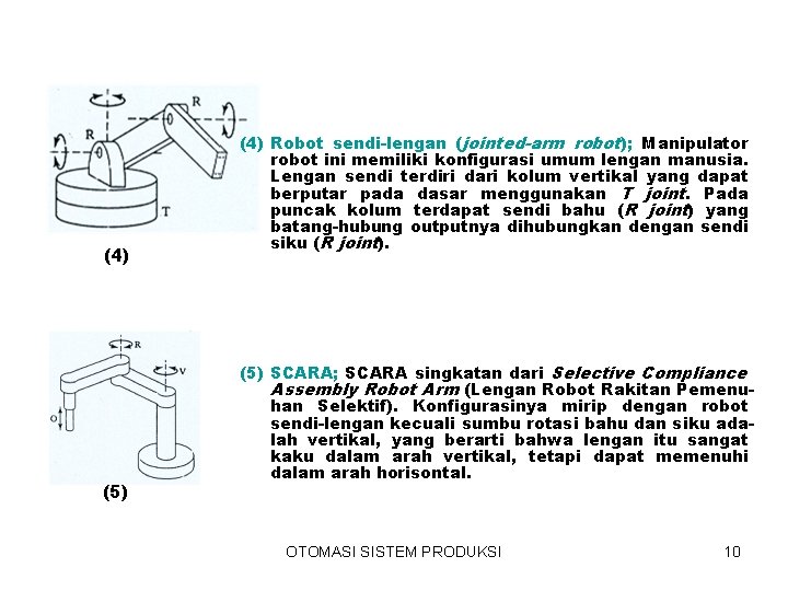(4) (5) (4) Robot sendi-lengan (jointed-arm robot); Manipulator robot ini memiliki konfigurasi umum lengan
