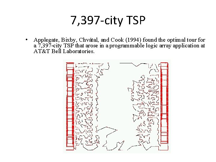 7, 397 -city TSP • Applegate, Bixby, Chvátal, and Cook (1994) found the optimal