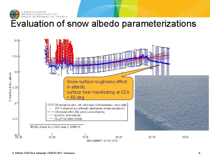 Evaluation of snow albedo parameterizations Snow surface roughness effect in albedo; surface hoar manifesting