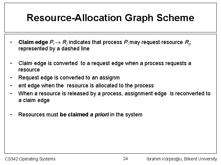Resource-Allocation Graph Scheme • Claim edge Pi Rj indicates that process Pi may request