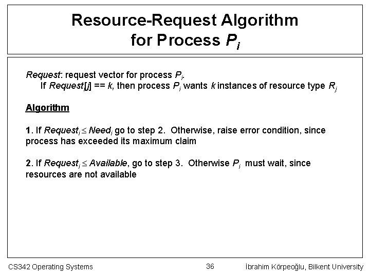 Resource-Request Algorithm for Process Pi Request: request vector for process Pi. If Requesti[j] ==