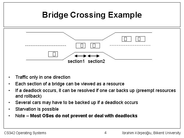Bridge Crossing Example section 1 section 2 • • • Traffic only in one