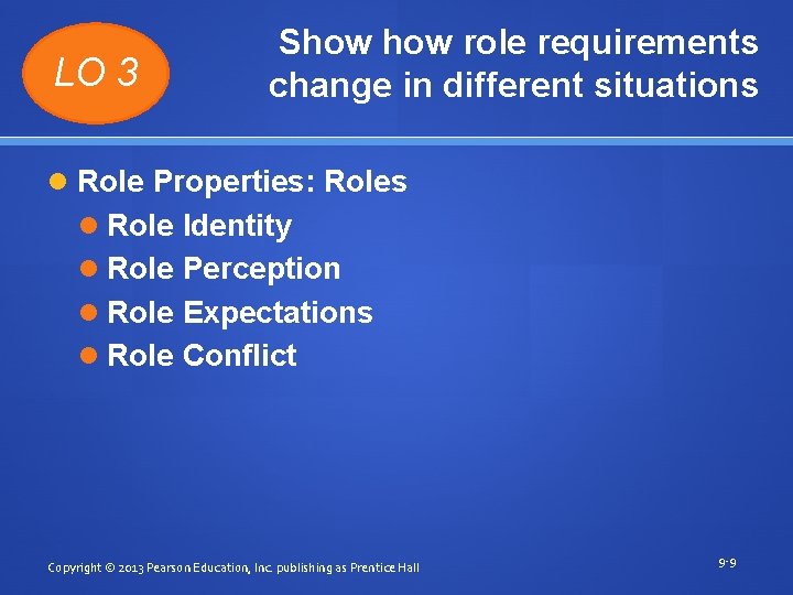 LO 3 Show role requirements change in different situations Role Properties: Roles Role Identity
