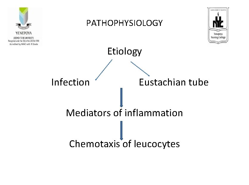 PATHOPHYSIOLOGY Etiology Infection Eustachian tube Mediators of inflammation Chemotaxis of leucocytes 