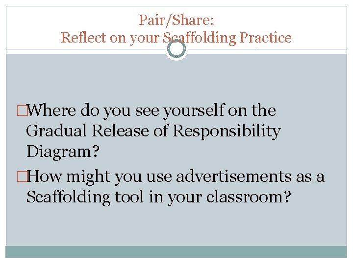 Pair/Share: Reflect on your Scaffolding Practice �Where do you see yourself on the Gradual