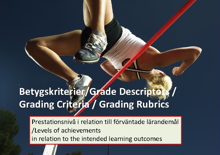 Betygskriterier/Grade Descriptors / Grading Criteria / Grading Rubrics Prestationsnivå i relation till förväntade lärandemål